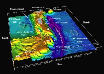 Bathymetric map showing the Puerto Rico Trench. Credit: National Oceanic and Atmospheric Administration