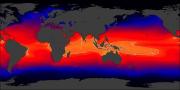 The Indo-Pacific Warm Pool shown in orange. Credit: NASA