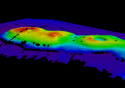 Australian scientists looking for larval lobsters discovered a group of underwater volcanoes, shown in the relief map above. Credit: Australia’s Marine National Facility